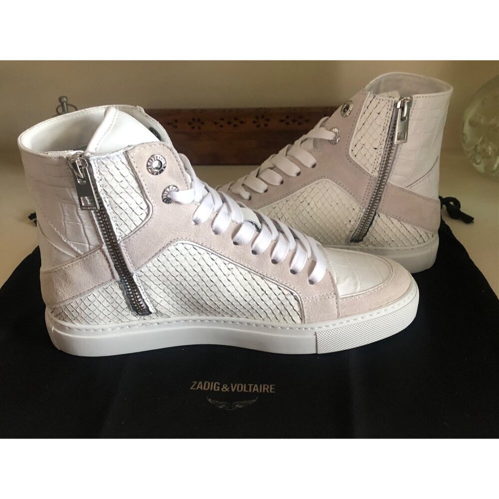 NIB Zadig & Voltaire High Flash Keith Leather Suede Sneaker Snake look Size 7 - Picture 9 of 13